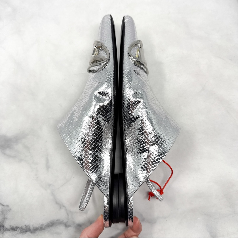 NEW Diesel D-Venus Snakeskin Metallic Metal Logo Pointed Toe Flat Mule Shoes 37 - Picture 8 of 16